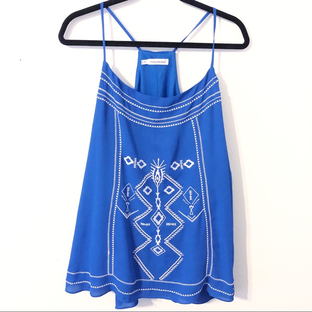 Maurices Plus Blue Aztec Print Racerback Tank Top